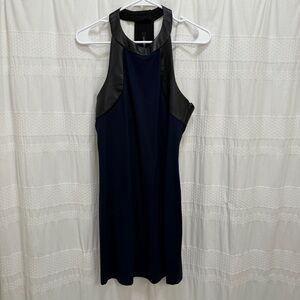 Alice & Trixie Genuine Leather Trim Mini Dress Navy Black Womens Medium